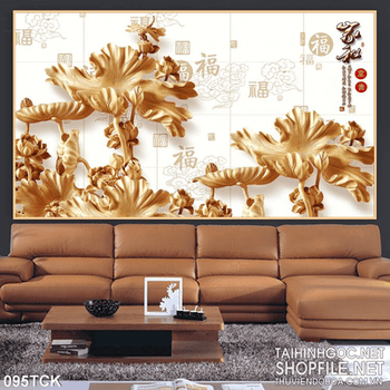 Tranh hoa sen, cá chép điêu khắc