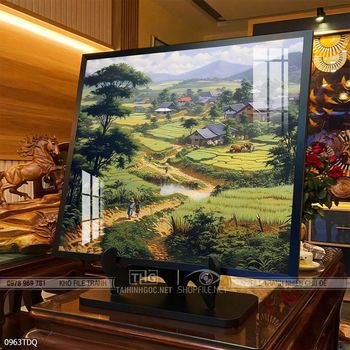 Tranh làng quê mùa lúa chín đẹp thanh bình