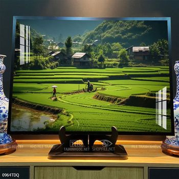 Tranh làng quê cánh đồng lúa chín