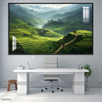 Tranh phong cảnh cánh đồng quê hương mùa lúa chín