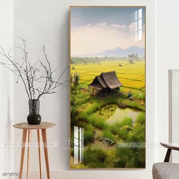 Tranh phong cảnh cánh đồng quê hương mùa lúa chín