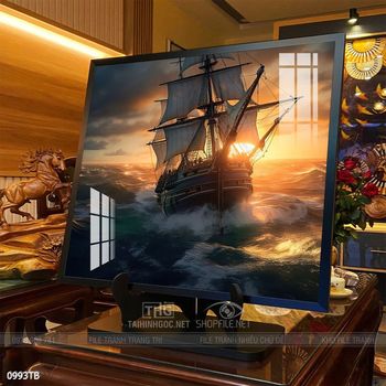 Tranh thuyền buồm vàng phong thủy đẹp