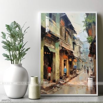 Tranh làng quê mùa lúa chín đẹp thanh bình