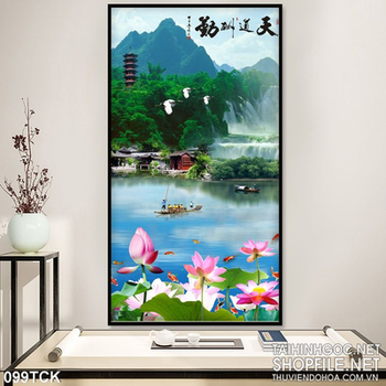 Tranh hoa sen, cá chép phong thủy