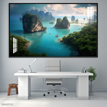 Tranh phon thủy sông, núi và mặt trời