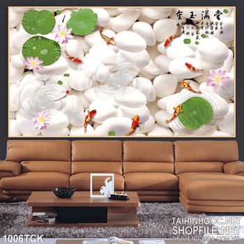 Tranh hồ cá sỏi trắng và cá chép