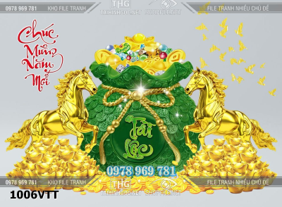 File tranh ngựa vàng túi tiền tài lộc thư pháp psd 1006VTT