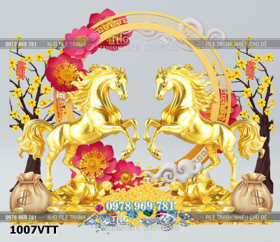 File tranh 2 con ngựa vàng tết năm mới psd tách lớp 1007VTT