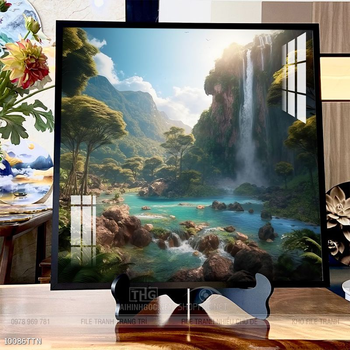 Tranh phon thủy sông, núi và mặt trời