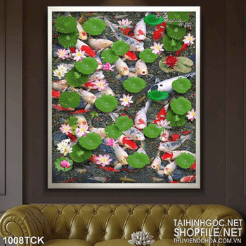 Tranh đàn cá koi và hồ sen wall