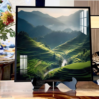 Tranh phon thủy sông, núi và mặt trời