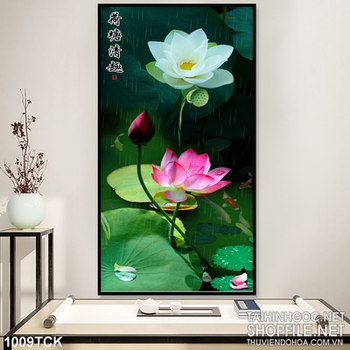 Tranh khổ dọc và hoa sen đẹp