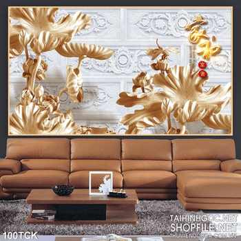 Tranh hoa sen, cá chép dđiêu khắc gỗ