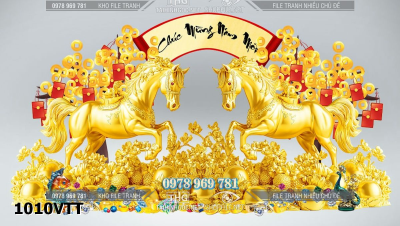 File tranh ngựa vàng năm mới bính ngọ đón xuân psd 1010VTT