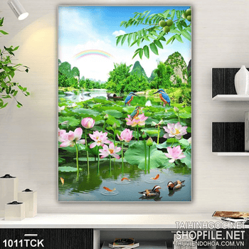 Tranh phong thủy và đầm sen đẹp 3d