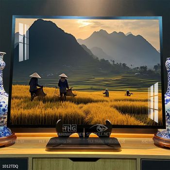 Tranh làng quê cánh đồng lúa chín