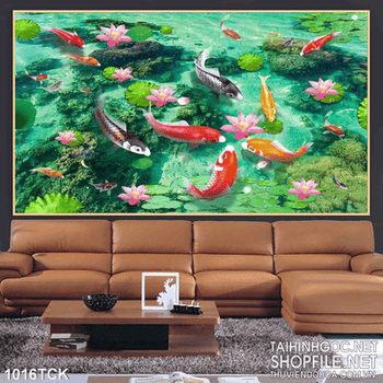 Tranh cá chép và hồ nước xanh biếc