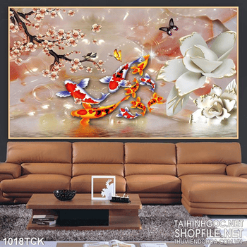 Tranh cá chép giả ngọc đẹp in uv