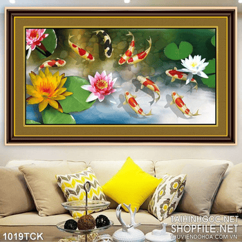 Tranh cá chép và bông hoa sen