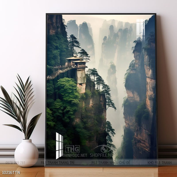 Tranh phon thủy sông, núi và mặt trời