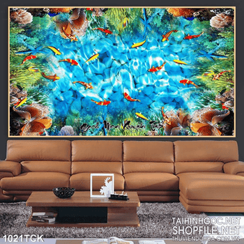 Tranh cá chép in uv wall 3d đẹp