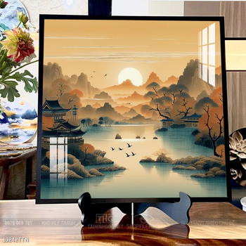 Tranh phon thủy sông, núi và mặt trời