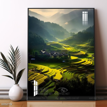 Tranh phon thủy sông, núi và mặt trời