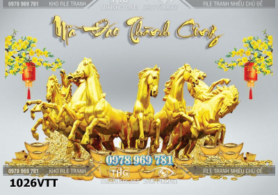 File tranh mã đáo thành công 8 con ngựa bát mã tết psd 1026VTT
