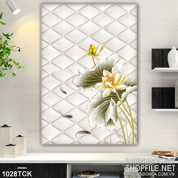 Tranh hoa sen nền trắng ấn tượng 3d