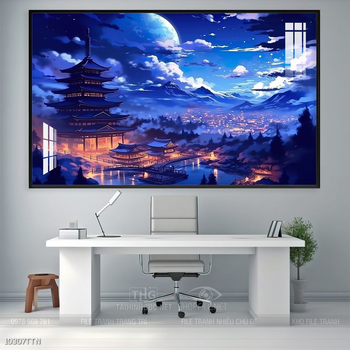 Tranh phon thủy sông, núi và mặt trời