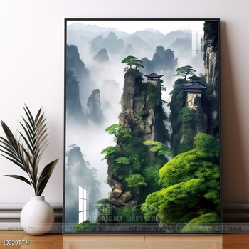 Tranh phon thủy sông, núi và mặt trời