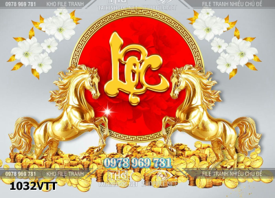 File tư liệu tết ngựa vàng tài lộc thư pháp 3d décor tết 1032VTT