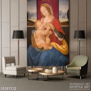 Tranh công giáo in uv đức mẹ Maria cho hài nhi uống sữa