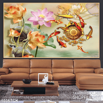 Tranh hoa sen giả ngọc wall