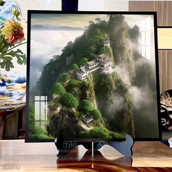 Tranh phon thủy sông, núi và mặt trời