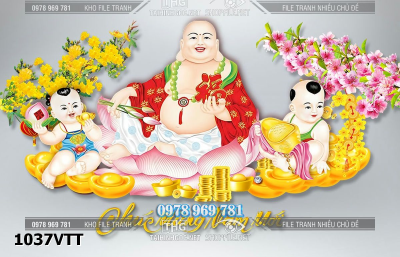 File ông di lặc và 2 đứa bé đón xuân png psd tách lớp 1037VTT