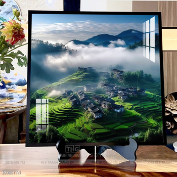 Tranh phon thủy sông, núi và mặt trời