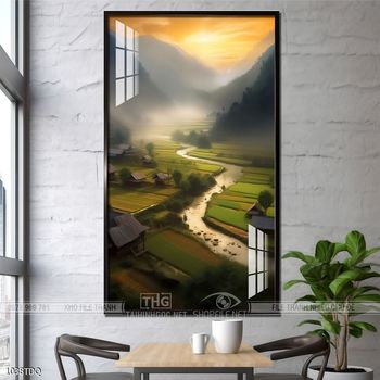 Tranh phong cảnh cánh đồng quê hương mùa lúa chín