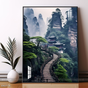 Tranh phon thủy sông, núi và mặt trời