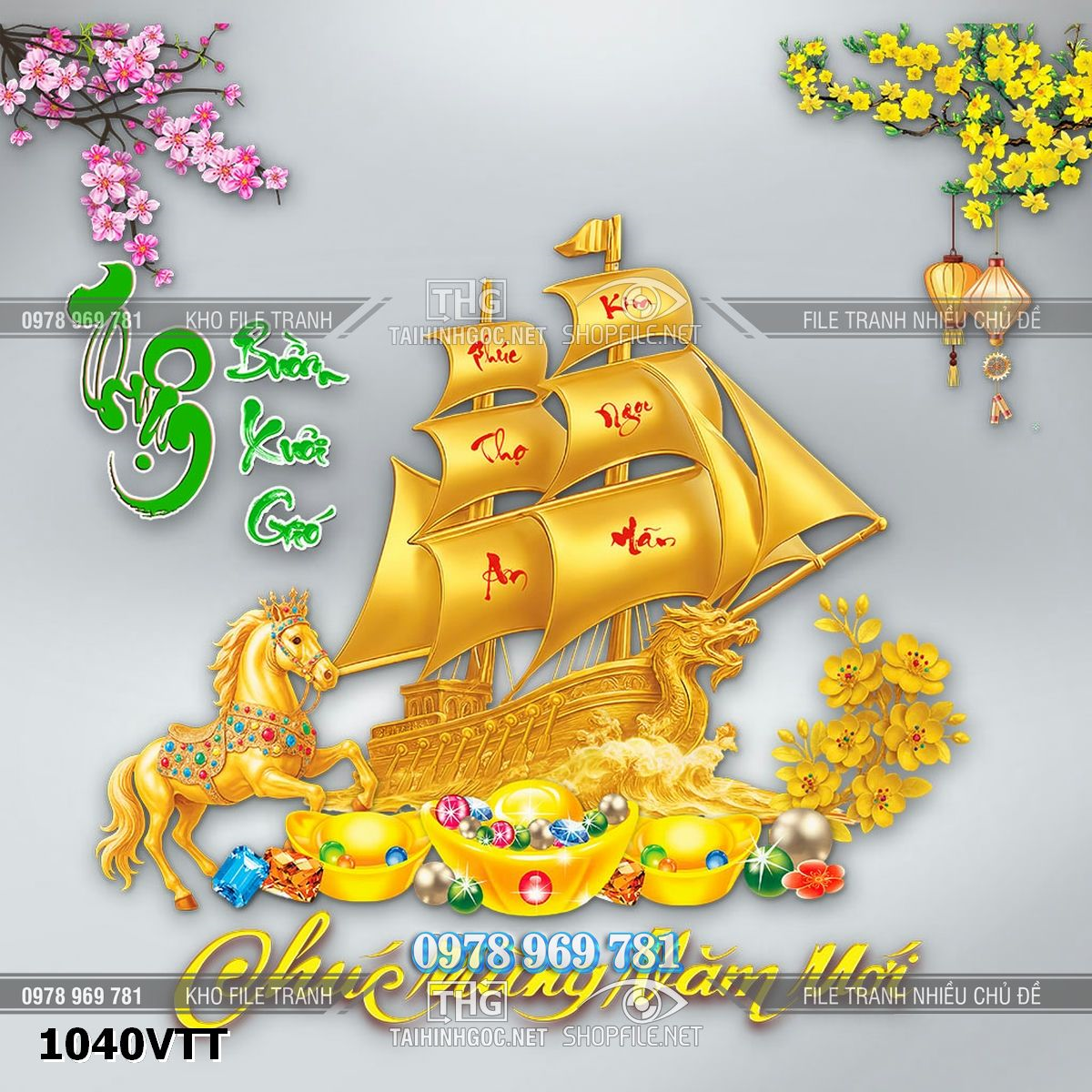 File tư liệu tết thuyền vàng ngựa vàng thuận buồm xuôi gió psd 1040VTT