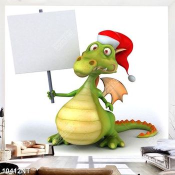 Tranh chú khủng long xanh cầm tấm bảng trắng