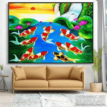 Tranh vẽ cá chép bơi ngược dòng 3d