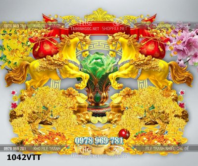 File con ngựa vàng 3d tiền vàng túi tiền tài lộc 1042VTT