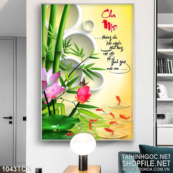 Tranh cha mẹ 3d cá chép hoa sen