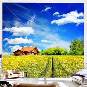 Tranh ngôi nhà trên cánh đồng hoa vàng