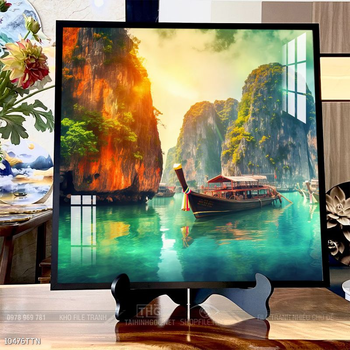 Tranh phon thủy sông, núi và mặt trời