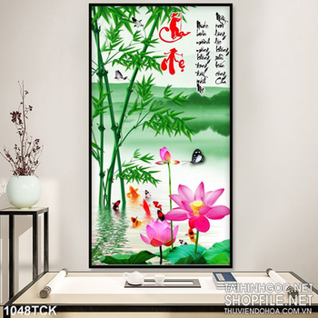 Tranh hoa sen cha mẹ và cây tre xanh