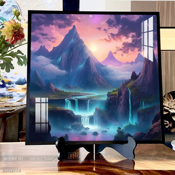 Tranh phon thủy sông, núi và mặt trời