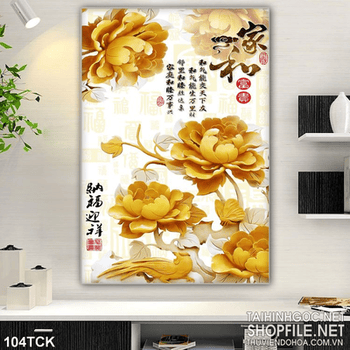 Tranh hoa sen kim tiền trang trí
