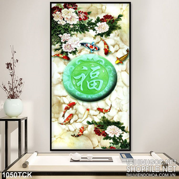 Tranh giả ngọc cá chép hoa sen